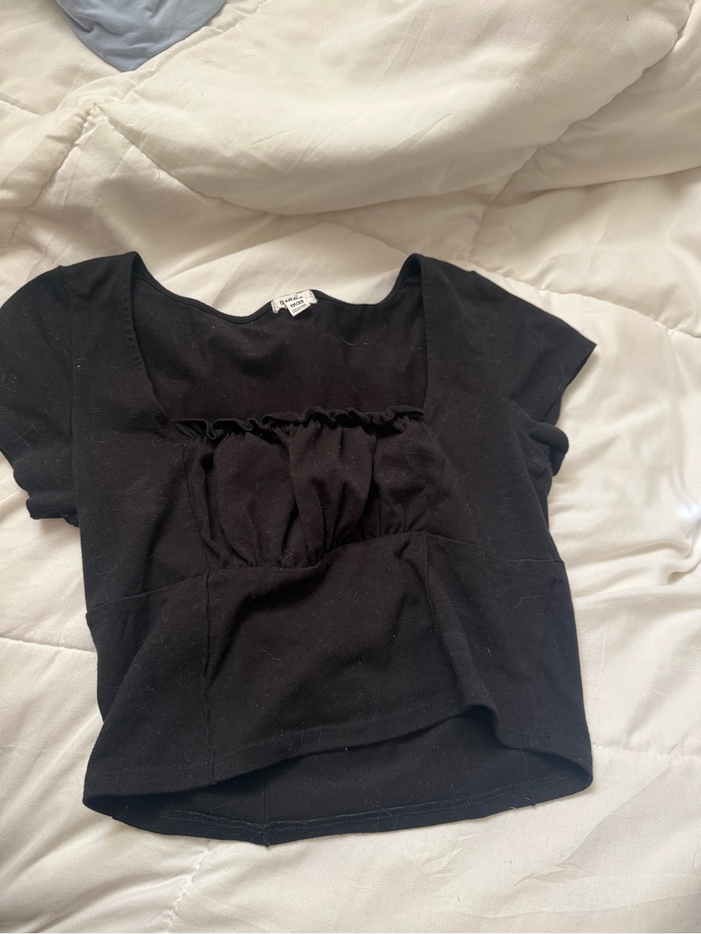 Garage Black Short Sleeve Ruffle-Front Tee